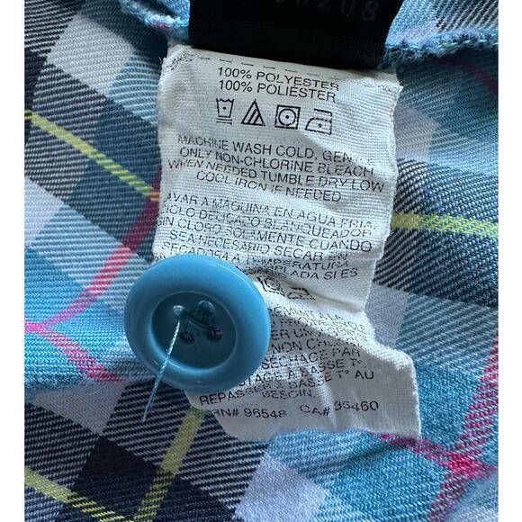 Gretchen Bleiler Oakley Blue Plaid V-Neck Casual Button Down Tunic Size L - Picture 8 of 10